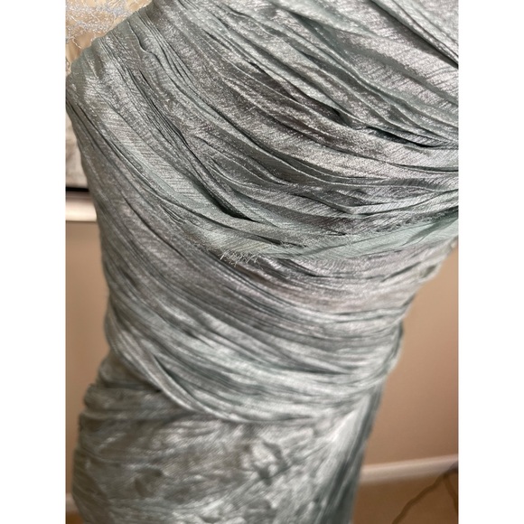 MARIA LUCIA HOHAN Jolie Strapless Lace Ruched Draped Silk Blue Maxi Dress Sz 2 - Picture 6 of 14